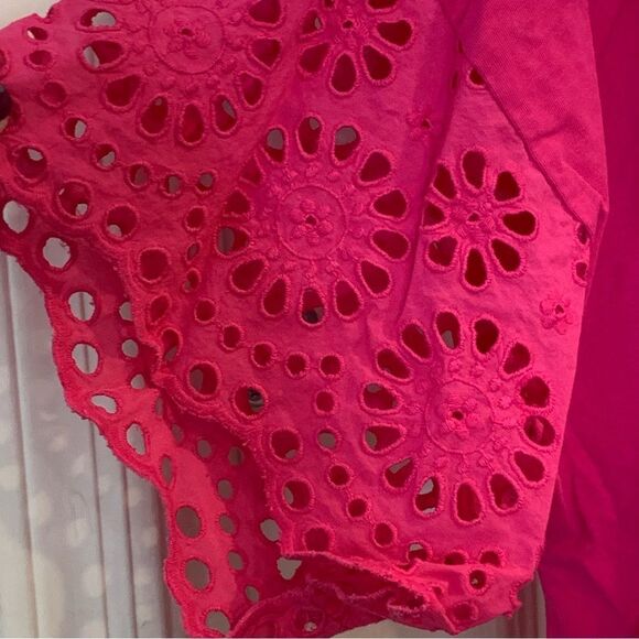 Lane Bryant Woven Eyelet-Sleeve Crew-Neck Tee Pink Size 22/24 - Picture 6 of 11